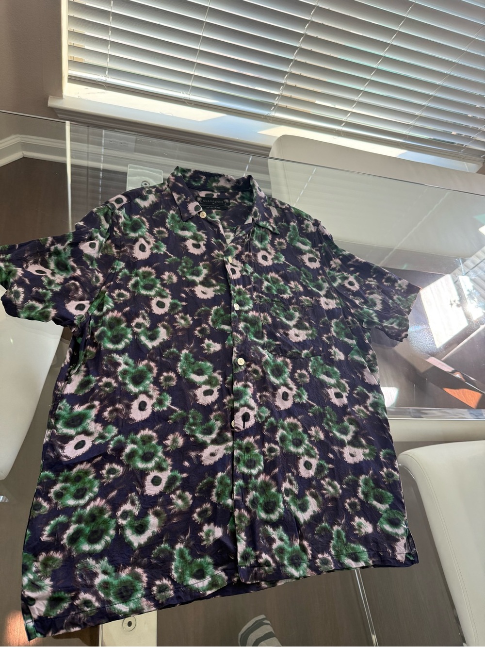 All Saints Men's Floral Button-Down Shirt - Navy, Green, Pink